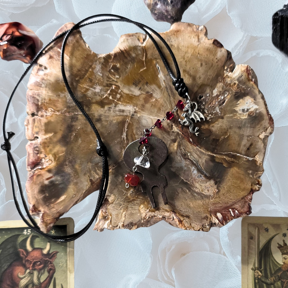 Antique Skeleton Key Necklace Clear Quartz & Carnelian - Gothic Dragon Talisman